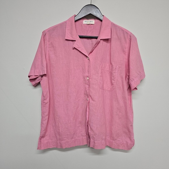 Alex Mill Tops - Alex Mill Wash & Go Shirt Womens L Pink Cotton Short Sleeve Camp Collar Casual